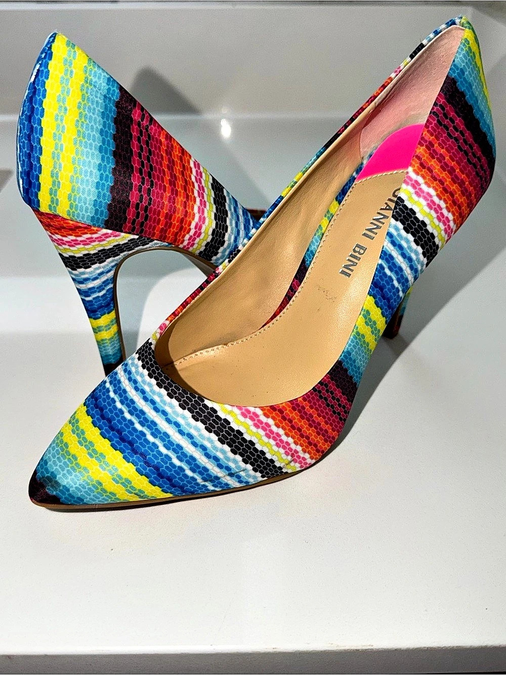 Gianni Bini Multicolor Striped Pointed-Toe Heels